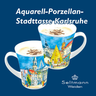 Aquarell Porzellan-Stadttasse Karlsruhe