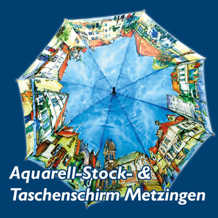 Aquarell-Stock- & Taschenschirm Metzingen