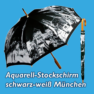 Aquarell-Stockschirm schwarz-weiß München